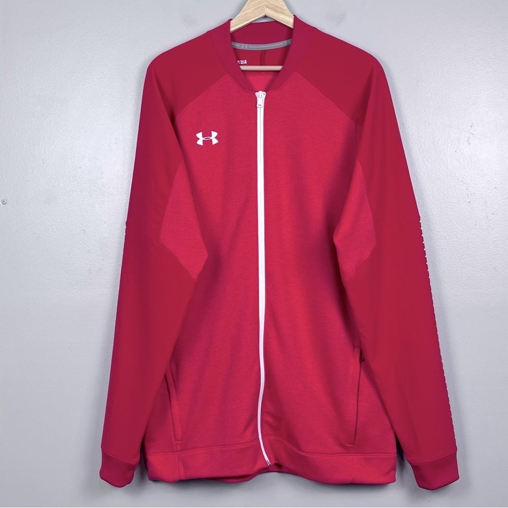 Under Armour Mens Cold Gear Qualifier Hybrid Red Warm-Up Jacket 1327203 Size LT